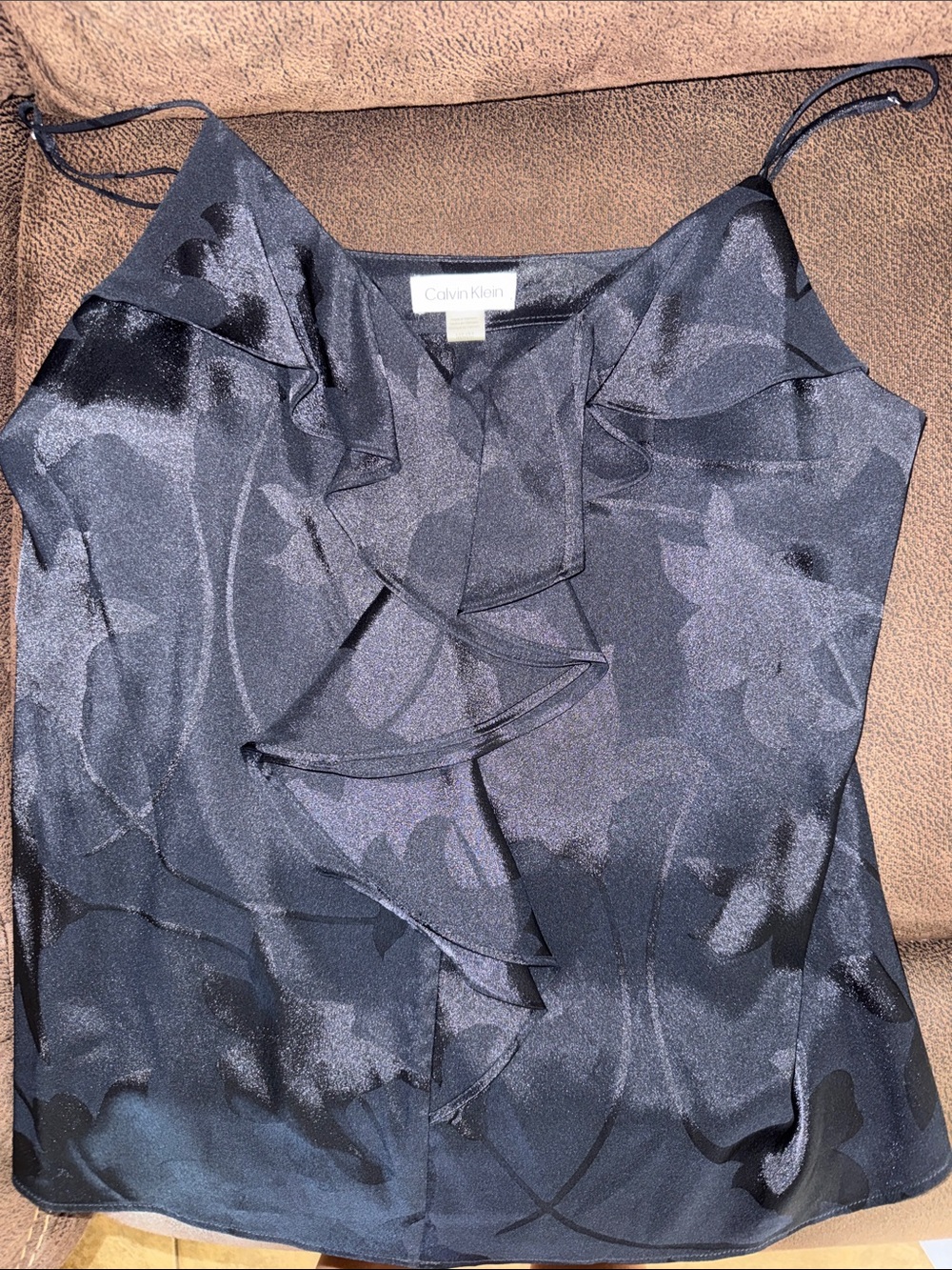 Calvin Klein Dark Navy Floral Satin Ruffle Cami
